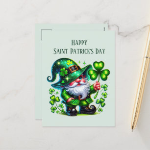 Cartão Postal De Festividades Feliz Gnomo do Dia de São Patrício adiciona texto