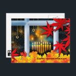 Cartão Postal De Festividades Feliz Graças a Deus. Hanukkah e Ação de Graças<br><div class="desc">Feliz Graças a Deus. Cena de outono com a Estrela de David Ornaments Hanukkah e Cartão-postal de Ação de Graças. Cartões e presentes disponíveis na Categoria Feriados Judeus / Hanukkah da nossa loja.</div>