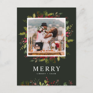 Cartão Postal De Festividades Feliz Greenery Foto para cores editáveis