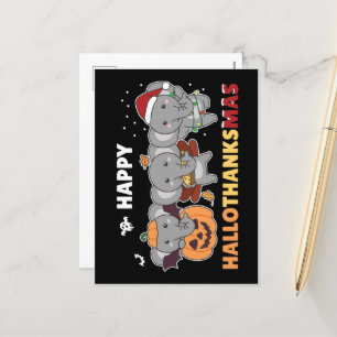 Cartão Postal De Festividades Feliz Hallothanksmas Elefante Natal Elefante H