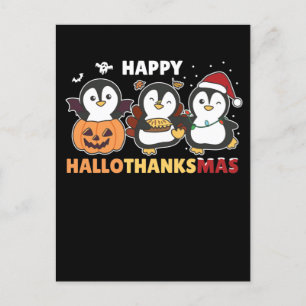 Cartão Postal De Festividades Feliz Hallothanksmas Pinguins Pinguins Pinguim de