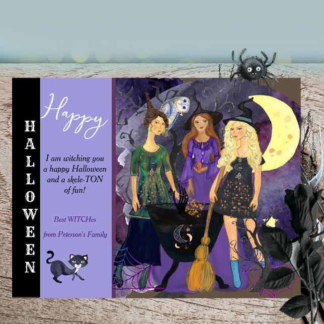 Cartão Postal De Festividades Feliz Halloween 3 Bruxas (Halloween Best Witches Holiday Postcard )