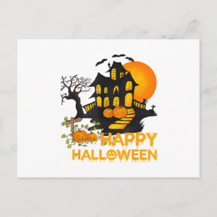 Cartão Postal De Festividades Feliz Halloween Abóbora Assustadora Casa Assombrad