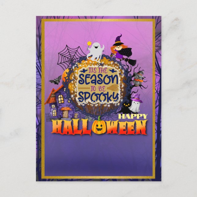 Cartão Postal De Festividades Feliz Halloween É Felebração da Época Spooky (Frente)