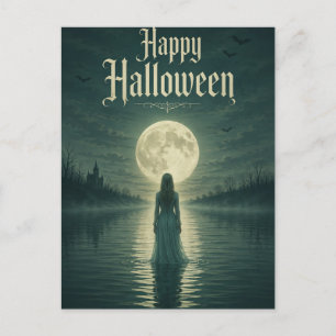 Cartão Postal De Festividades Feliz Halloween Etéreo Silhueta Gótica ao Luar