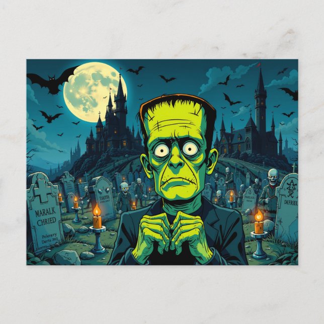 Cartão Postal De Festividades Feliz Halloween Frankenstein (Frente)