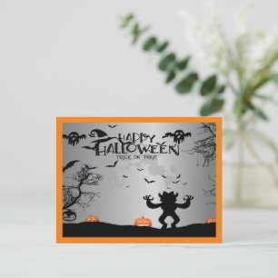 Cartão Postal De Festividades Feliz Halloween Ghost e Pumpkins