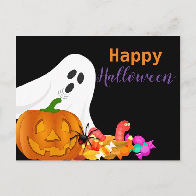 Cartão Postal De Festividades Feliz Halloween Ghost Jack O Lanterna Kids (Frente)