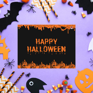 Cartão Postal De Festividades Feliz Halloween Grungy Gritando Laranja e Preto
