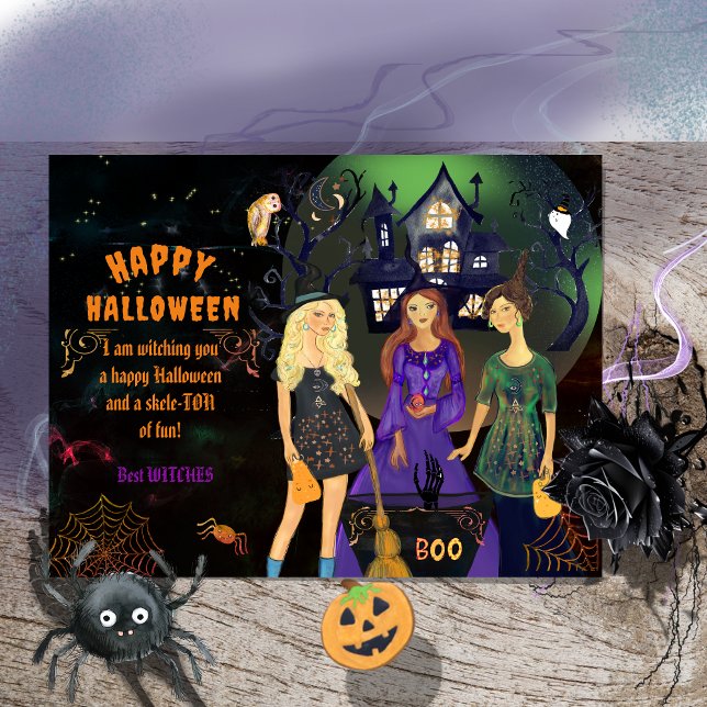 Cartão Postal De Festividades Feliz Halloween Melhores Bruxas (Happy Halloween Best Witches Holiday Postcard)