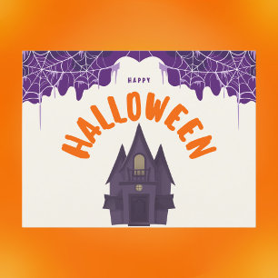 Cartão Postal De Festividades Feliz Halloween Purple House Spider Web