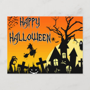Cartão Postal De Festividades Feliz Halloween Spooky Haunted House, Cemitério