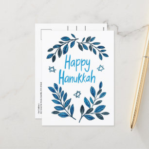 Cartão Postal De Festividades Feliz Hanukkah Botanical Watercolor