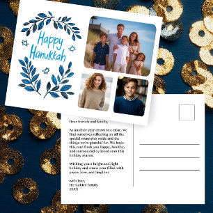 Cartão Postal De Festividades Feliz Hanukkah Botanical Watercolor CUSTOM 3 Foto