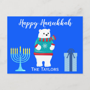 Cartão Postal De Festividades Feliz Hanukkah Cumprimentos Urso Polar