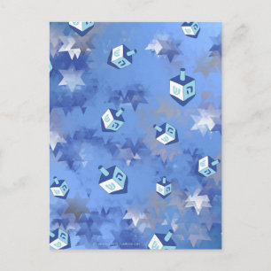Cartão Postal De Festividades Feliz Hanukkah Estrela Cadente e Piões de Hanukkah