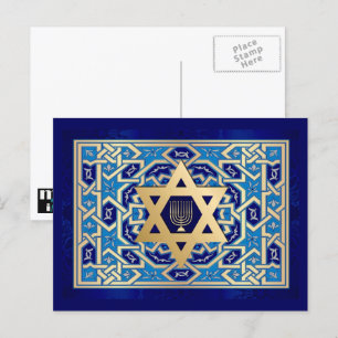 Cartão Postal De Festividades Feliz Hanukkah. Estrela de David & Menorah