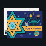 Cartão Postal De Festividades Feliz Hanukkah. Estrela de David, Menorah, Dreidel<br><div class="desc">Feliz Hanukkah. Estrela de David,  Menorah e design de Dreidels. Cartões,  convites de festas e presentes disponíveis na Categoria Feriados Judeus / Hanukkah da nossa loja.</div>