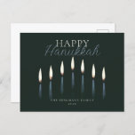 Cartão Postal De Festividades Feliz Hanukkah Menorah Candles<br><div class="desc">Estes cartões postais de saudação Hanukkah de 5, 6" x 4, 25" contêm um espaço reservado para um nome de família e um ano. O design é sete velas de menorah desenhadas à mão com a saudação,  "Feliz Chanucá."</div>