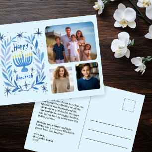 Cartão Postal De Festividades Feliz Hanukkah Menorah Watercolor 3 Fotografias