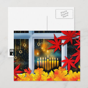 Cartão Postal De Festividades Feliz Hanukkah! Tema do outono