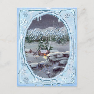 CARTÃO POSTAL DE FESTIVIDADES FELIZ HOLIDAYLOG CABIN DE SHARON SHARPE