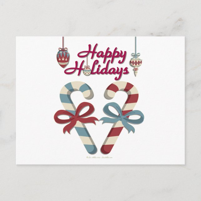Cartão Postal De Festividades Feliz Holidays Candy Cane Heart (Frente)
