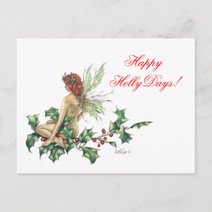 Cartão Postal De Festividades Feliz HollyDias!  Arte de Fantasia de Fadas Cartão