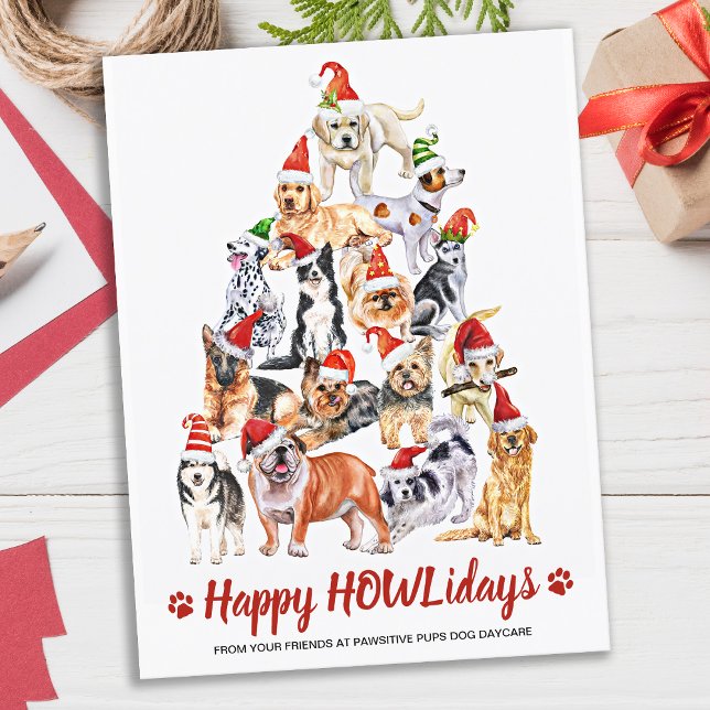Cartão Postal De Festividades Feliz HOWL-Friday Dog no Natal da Árvore Comercial (Criador carregado)