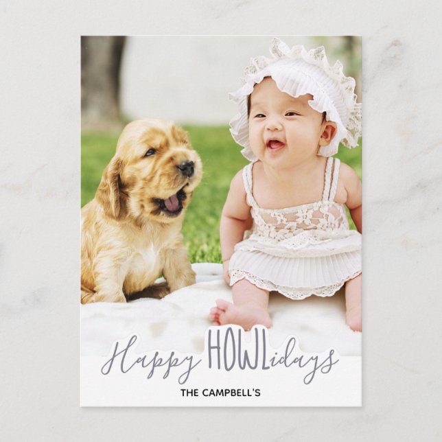 Cartão Postal De Festividades Feliz HOWLiday Silver Cinza Puppy Dog Pet Foto (Frente)