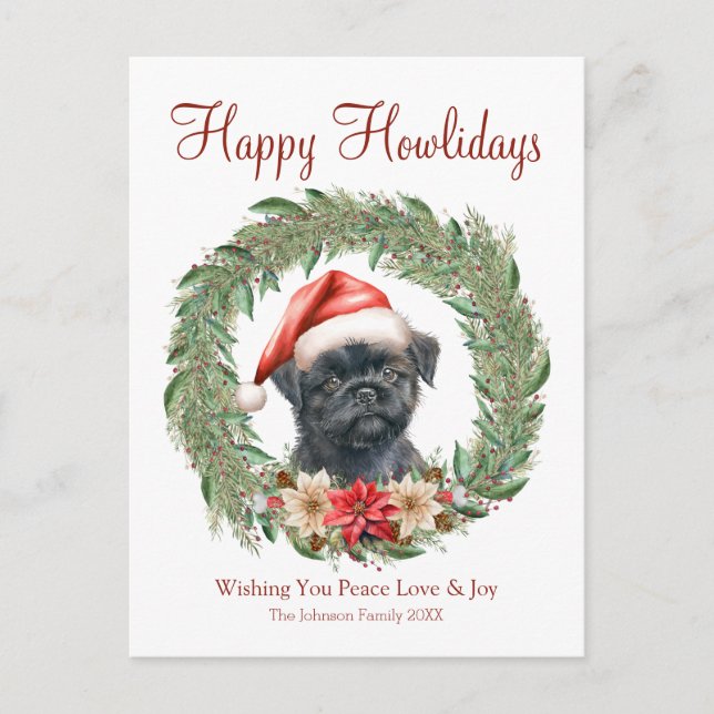 Cartão Postal De Festividades Feliz Howlidays Cachorro Affenpinscher Bonito (Frente)