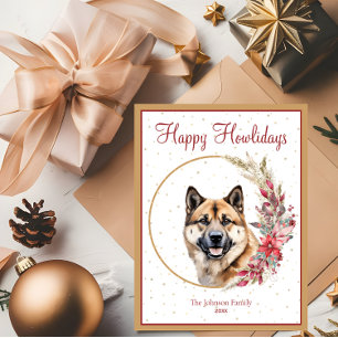 Cartão Postal De Festividades Feliz Howlidays Cachorro Akita Fofo