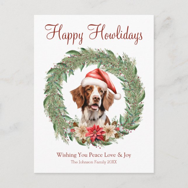 Cartão Postal De Festividades Feliz Howlidays Cachorro Bretany Spaniel (Frente)
