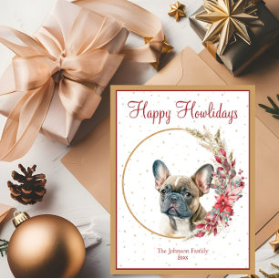 Cartão Postal De Festividades Feliz Howlidays Cachorro Francês Fofo
