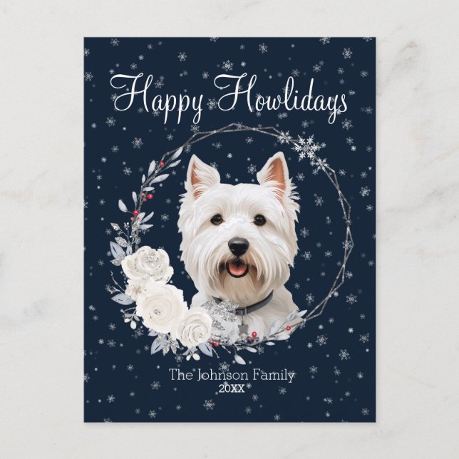Cartão Postal De Festividades Feliz Howlidays Cachorro Mestiço (Frente)