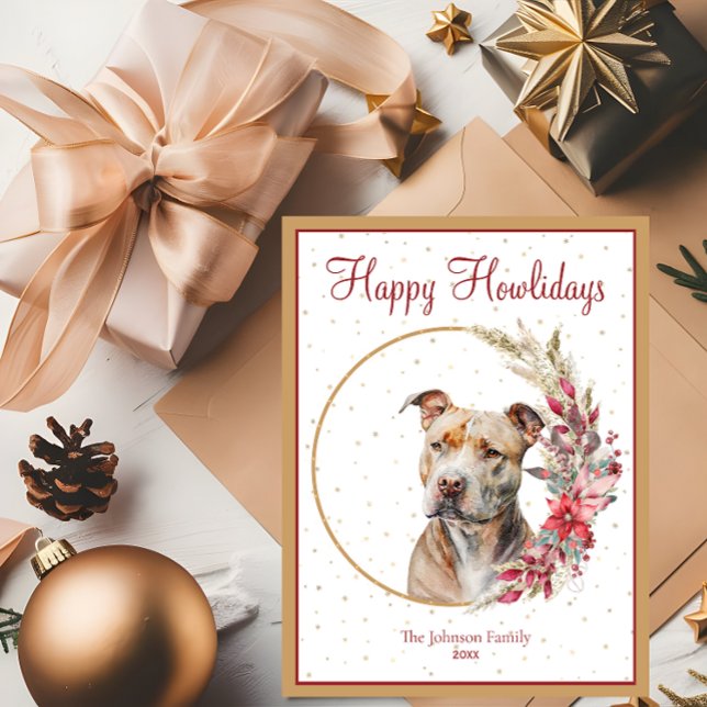 Cartão Postal De Festividades Feliz Howlidays Cão-de-Pitbull (Criador carregado)