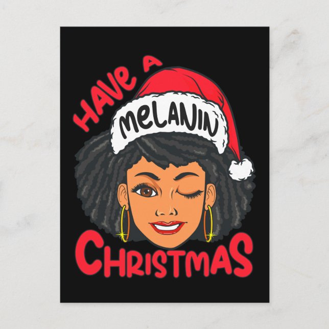 Cartão Postal De Festividades Feliz Melanin Feliz de Natal X-mas Black Sista (Frente)