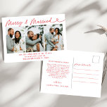 Cartão Postal De Festividades Feliz moderna e Natal casado Foto de Natal<br><div class="desc">Enviar cartões de natal festivos com nossa Feliz moderna e Cartão-postal de Natal de Casamento Casado! Apresentando uma querida foto de casamento ao lado da alegre mensagem de Feliz e casado em tipografia moderna e elegante, este postal captura lindamente o calor de sua primeira temporada de festas como recém-casados. A...</div>