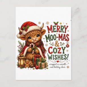 Cartão Postal De Festividades Feliz Moo-Natal e Desejos Aconchegantes – Vaca Fof