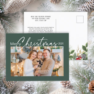 Cartão Postal De Festividades Feliz Natal 2024 Foto Script Elegante Verde