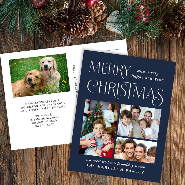 Cartão Postal De Festividades Feliz Natal 4 Azul Fotográfico (Criador carregado)