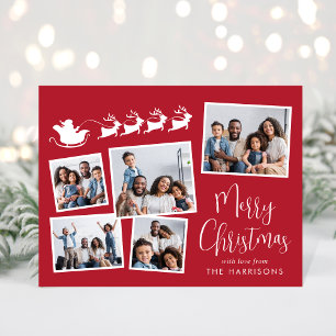Cartão Postal De Festividades Feliz Natal 5 Colagem de Fotos Papai Noel Trenó