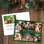 Cartão Postal De Festividades Feliz Natal 7 Foto Collage Green<br><div class="desc">Cartaz verde de colagem de fotos moderna,  com "Feliz Natal" em um roteiro elegante,  6 fotos de suas pessoas e momentos favoritos do ano passado e seu nome de família e o ano em uma simples tipografia. Adicione uma foto de 7 e sua mensagem personalizada no verso.</div>