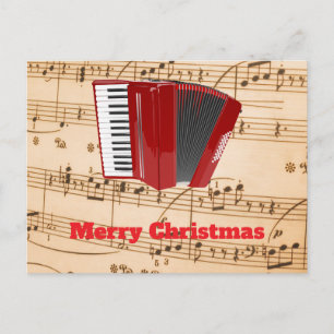 Cartão Postal De Festividades Feliz Natal, Acordeão Vermelho,