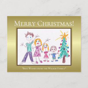 Cartão Postal De Festividades Feliz Natal Adicione a arte da família do seu filh