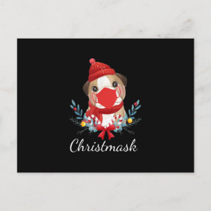 Cartão Postal De Festividades Feliz Natal Amante de Cachorro Bulldog Usando Másc