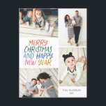 Cartão Postal De Festividades Feliz Natal Ano Novo Coloração de 4 Fotografias<br><div class="desc">Este cartão postal de na moda e festivo multifoto, com estilo manuscrito, apresenta uma colagem fotográfica que mostra 4 das suas fotos. No verso, adicione seu endereço de devolução e uma mensagem personalizada pré-impressa para enviar um cartão de feriado fácil e rápido. Basta adicionar suas fotos e texto com alguns...</div>