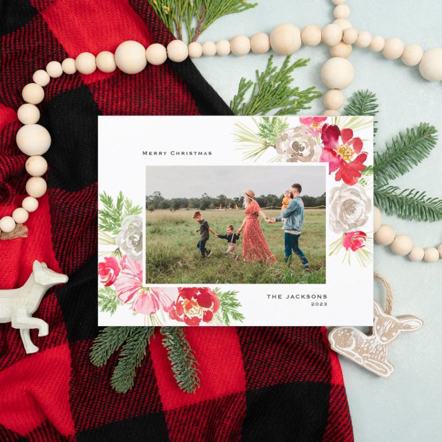 Cartão Postal De Festividades Feliz Natal Aquarela Flor (Criador carregado)