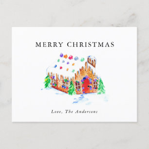 Cartão Postal De Festividades Feliz Natal Aquarela Pão de Gingerpão Arte