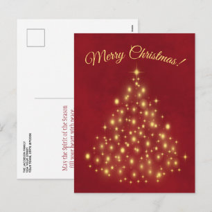Cartão Postal De Festividades Feliz Natal! Árvore de Luzes Douradas em Vermelho